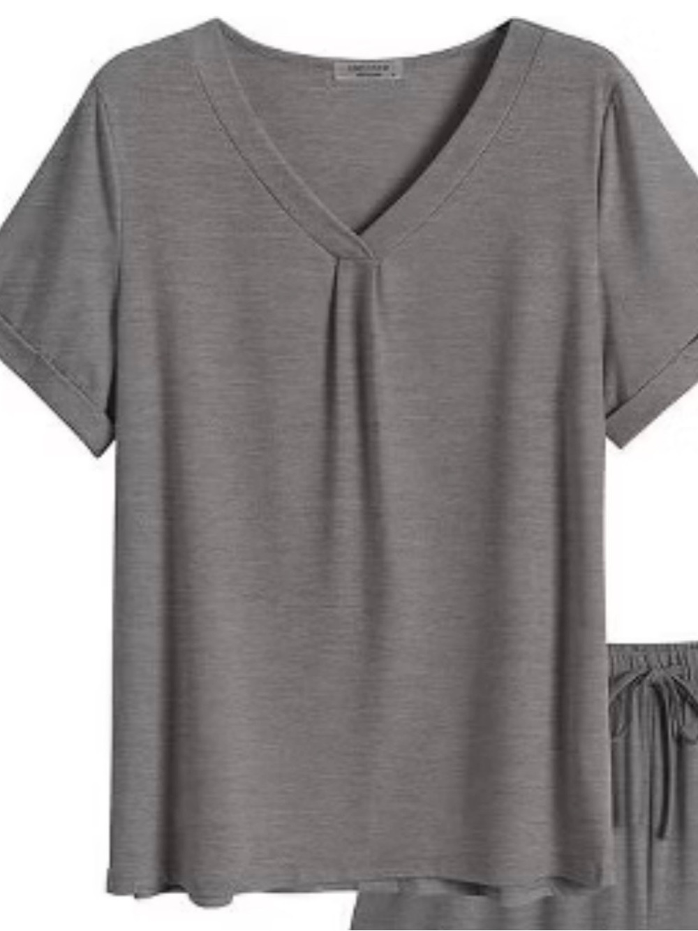 EKOUAER NWT Women’s Gray Short Sleeve Cuffed V-Neck Soft Sleep TOP, Size Medium.